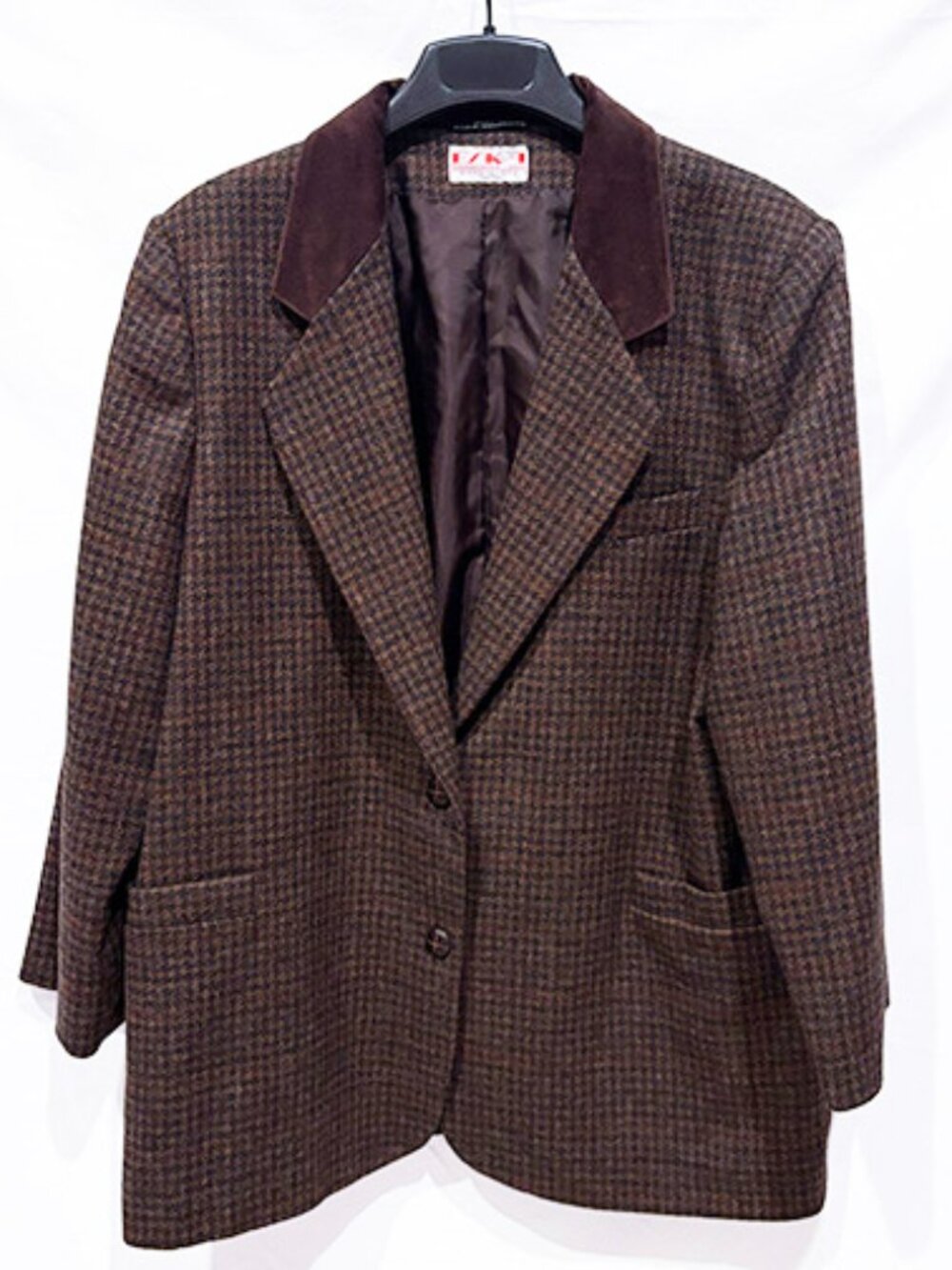ESKA Internationale Mode Vintage Wool Brown Plaid Blazer Faux Suede Collar